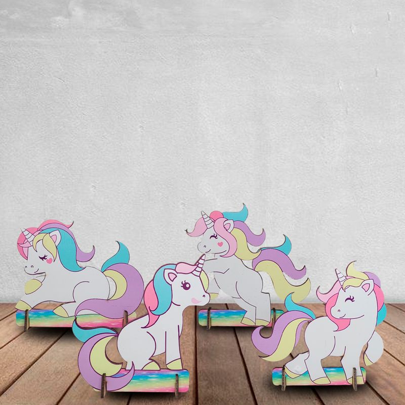 Totens de Mesa Unicornio Kit com 4 Displays Aniversário Mdf Adesivado