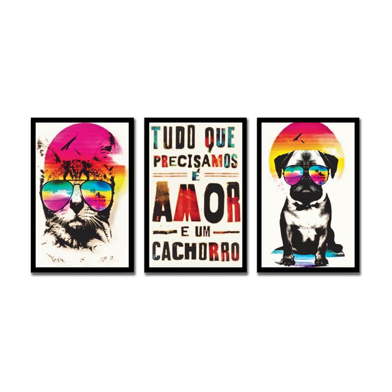 Kit 3 Quadros Decorativos Amor Cachorro Madeira Mdf Adesivado