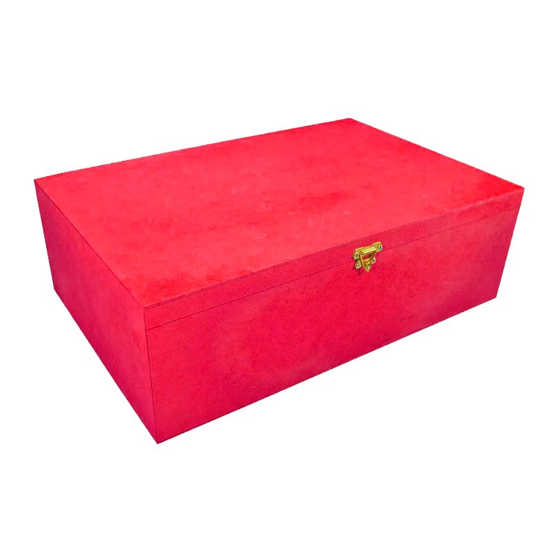 Caixa Retangular Dobradiça e Fecho 42x35x10 Mdf Madeira Pintado ROSA