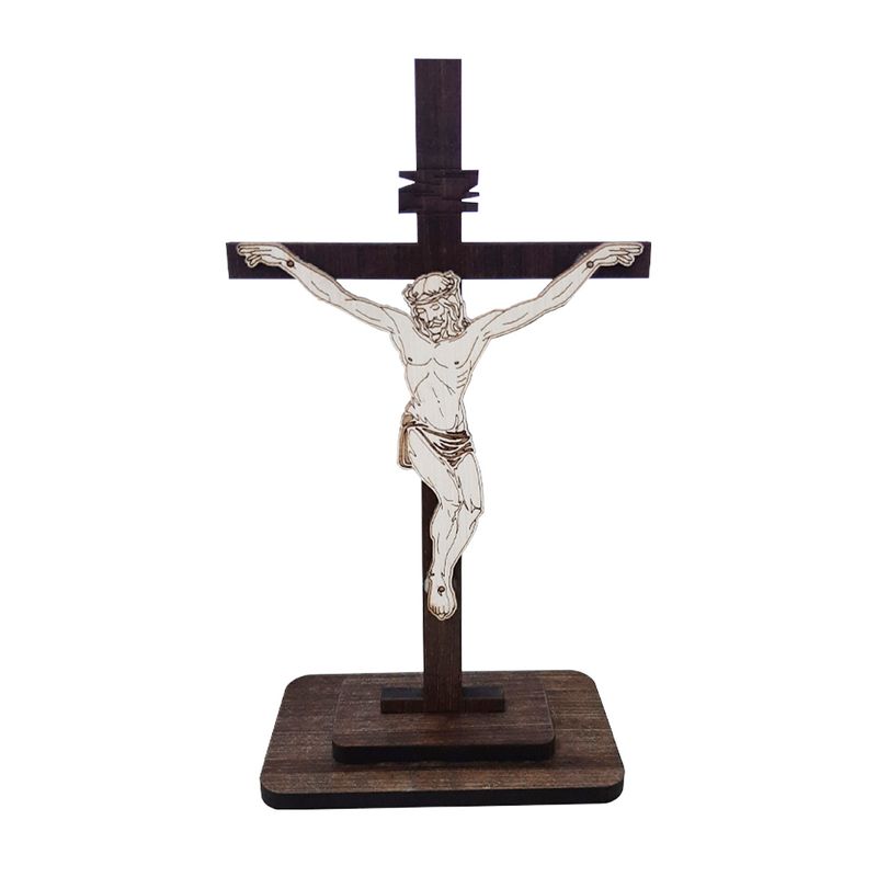 Display com Base Retangular Jesus na Cruz 20cm Madeira Mdf