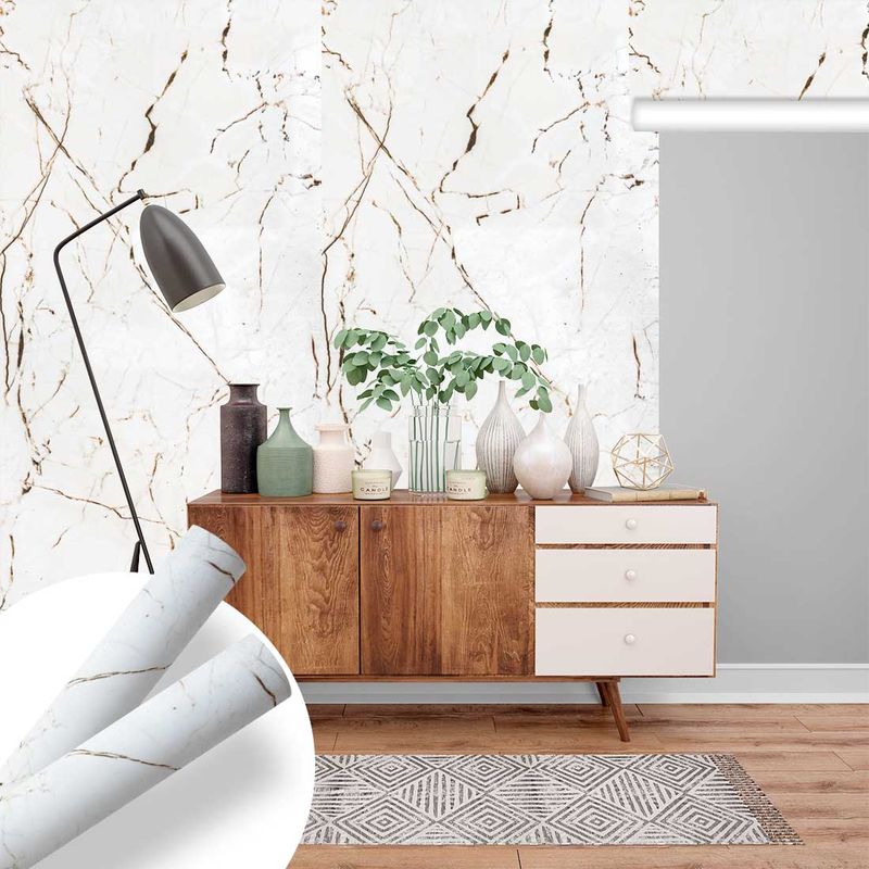 Papel de Parede Mod 8 Marble Antique White Lux Vinilico 0.50X1.00m