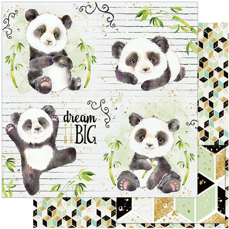 Kit 5 Papel Scrapbook Dupla Face Panda, Bambu Sd-1076 30,5x30,5cm Litoarte
