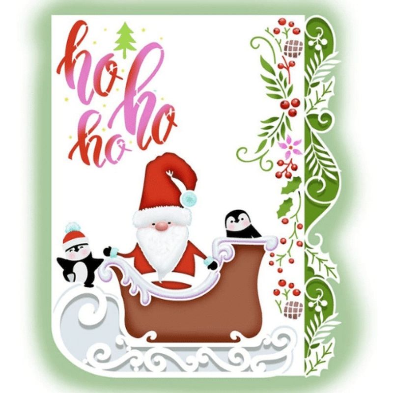 Stencil Pintura Retangular Natal Papai Noel no Treno e Pinguins 25x20 Strn-018 Litoarte
