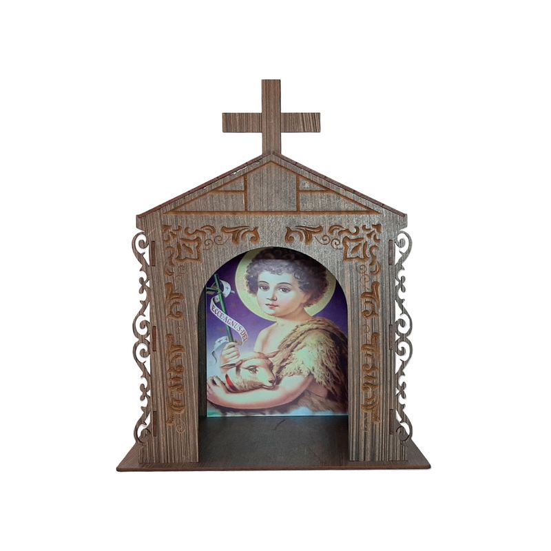 Capela Oratório Arabesco com Imagem São João 25x18x31 Mdf Madeira Imbuia