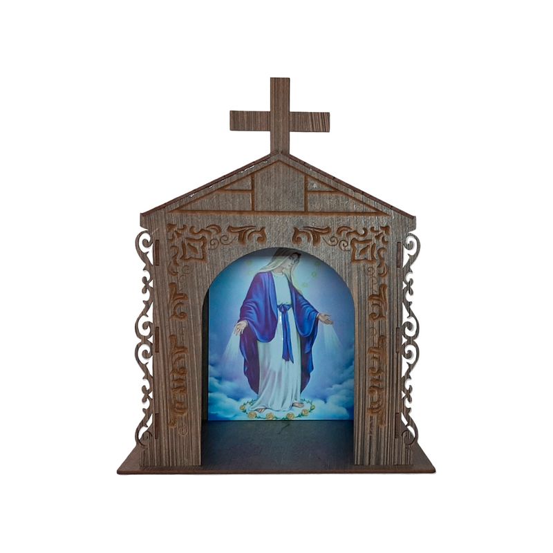Capela Oratório Arabesco com Imagem Nossa Senhora das Graças 25x18x31 Mdf Madeira Imbuia