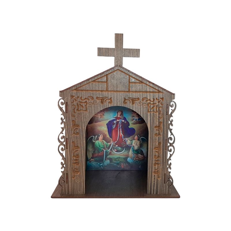 Capela Oratório Arabesco com Imagem Desatadora de Nós 25x18x31 Mdf Madeira Imbuia