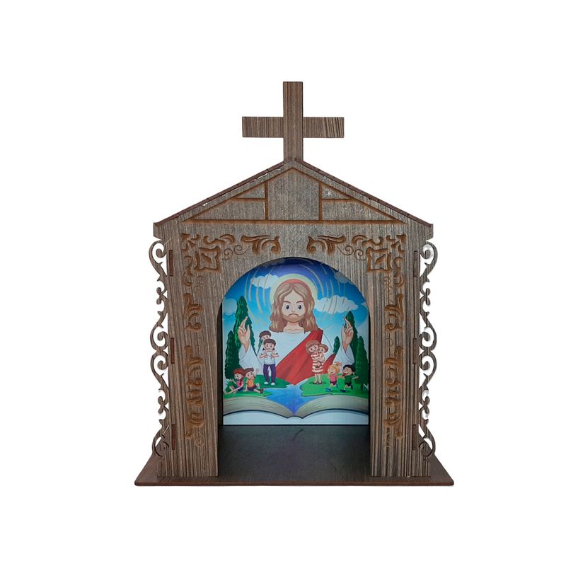 Capela Oratório Arabesco com Imagem Jesus Cristo 2 25x18x31 Mdf Madeira Imbuia