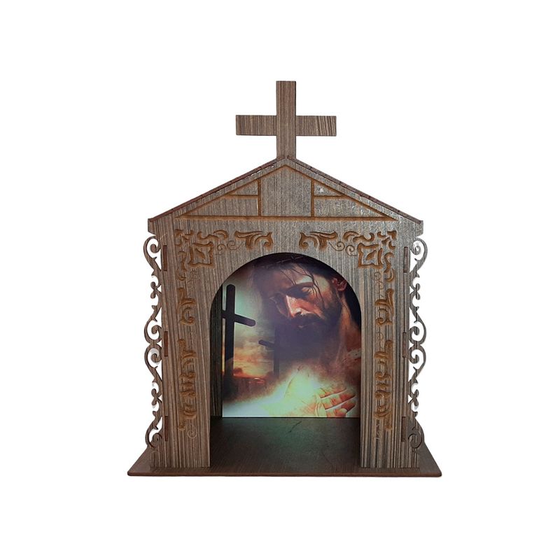 Capela Oratório Arabesco com Imagem Pai em Tuas Mãos Entrego 25x18x31 Mdf Madeira Imbuia