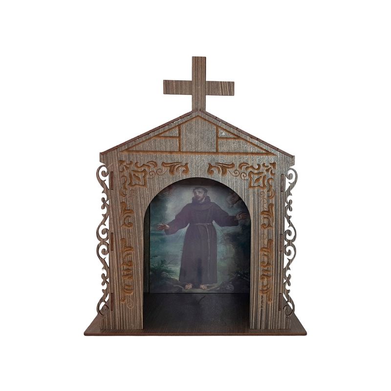 Capela Oratório Arabesco com Imagem São Francisco de Assis 25x18x31 Mdf Madeira Imbuia