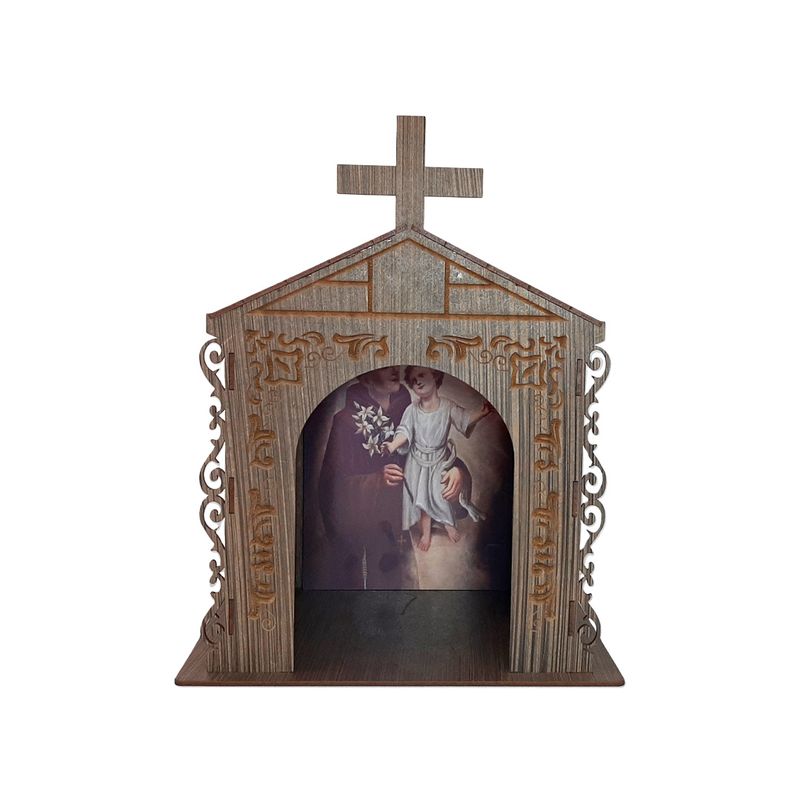 Capela Oratório Arabesco com Imagem Santo Antônio 25x18x31 Mdf Madeira Imbuia