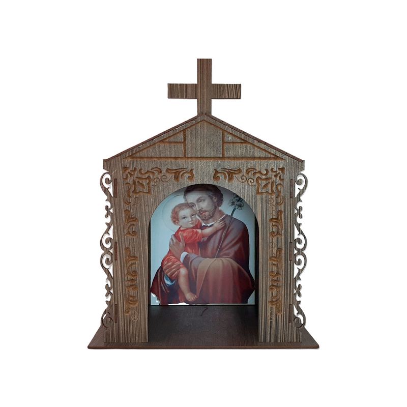 Capela Oratório Arabesco com Imagem São José 25x18x31 Mdf Madeira Imbuia