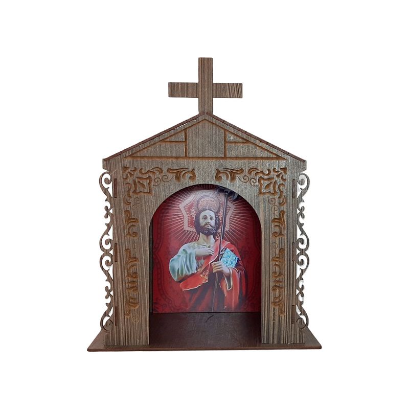 Capela Oratório Arabesco com Imagem São Judas Tadeu 25x18x31 Mdf Madeira Imbuia