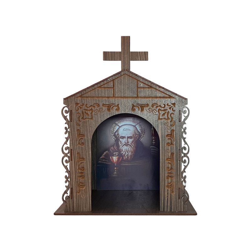 Capela Oratório Arabesco com Imagem São Bento 25x18x31 Mdf Madeira Imbuia