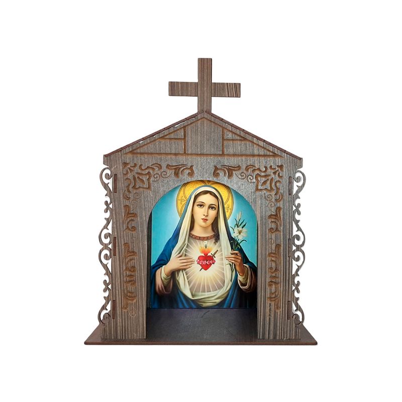 Capela Oratório Arabesco com Imagem Maria Santíssima 25x18x31 Mdf Madeira Imbuia