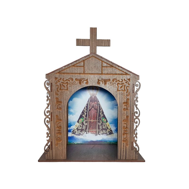Capela Oratório Arabesco com Imagem Nossa Senhora Aparecida 25x18x31 Mdf Madeira Imbuia