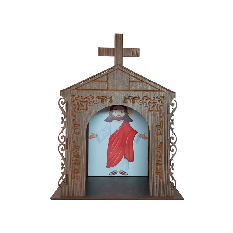 Capela Oratório Arabesco com Imagem Jesus Cristo 1 25x18x31 Mdf Madeira Imbuia