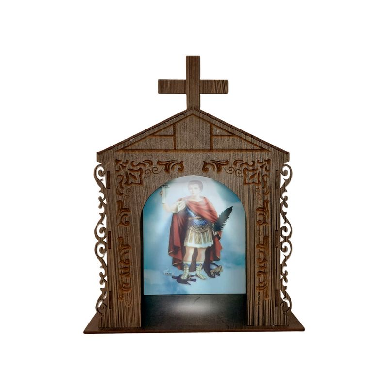 Capela Oratório Arabesco com Imagem e Led Santo Expedito 25x18x31 Mdf Madeira Imbuia