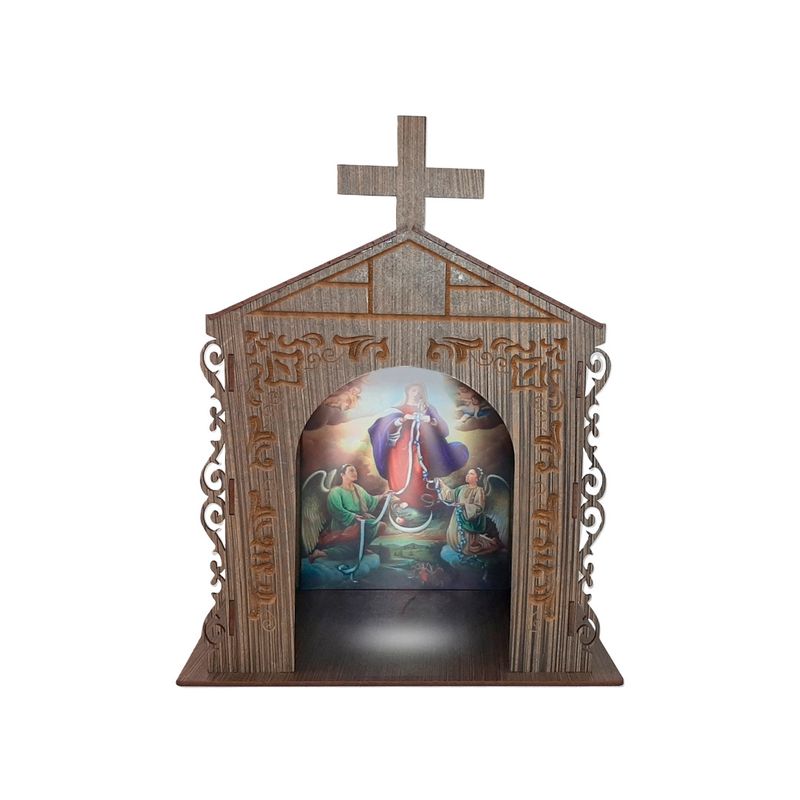 Capela Oratório Arabesco com Imagem Led Nossa Senhora Desatadora de Nós 25x18x31 Mdf Madeira Imbuia