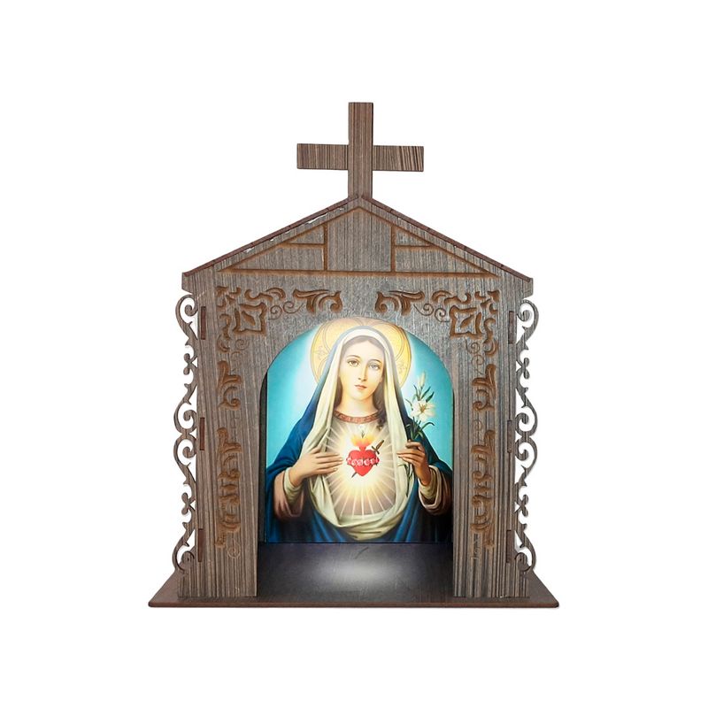 Capela Oratório Arabesco com Imagem e Led Maria Santissima 25x18x31 Mdf Madeira Imbuia