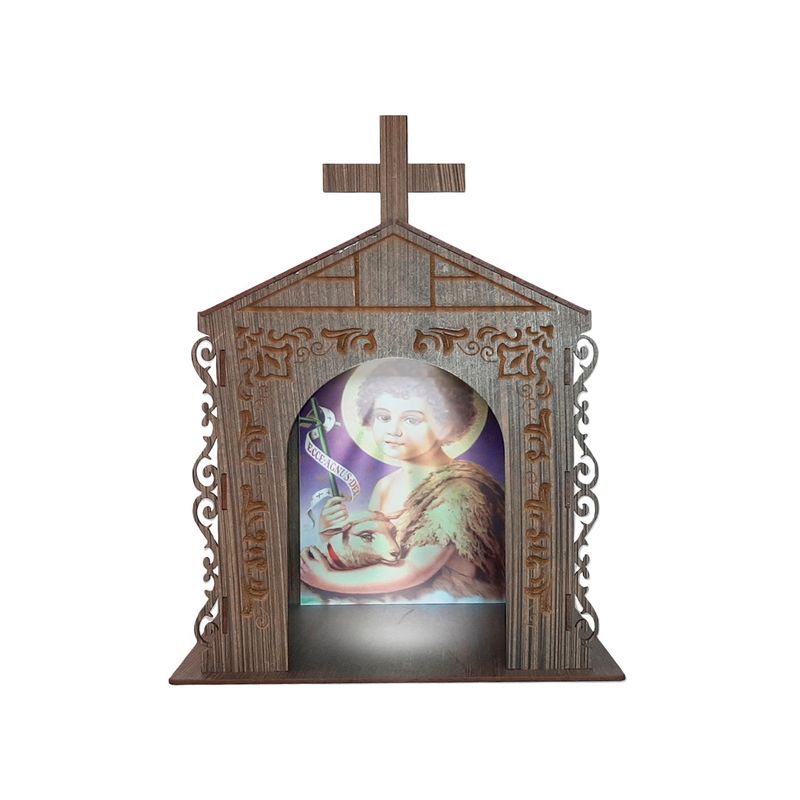 Capela Oratório Arabesco com Imagem e Led São João 25x18x31 Mdf Madeira Imbuia