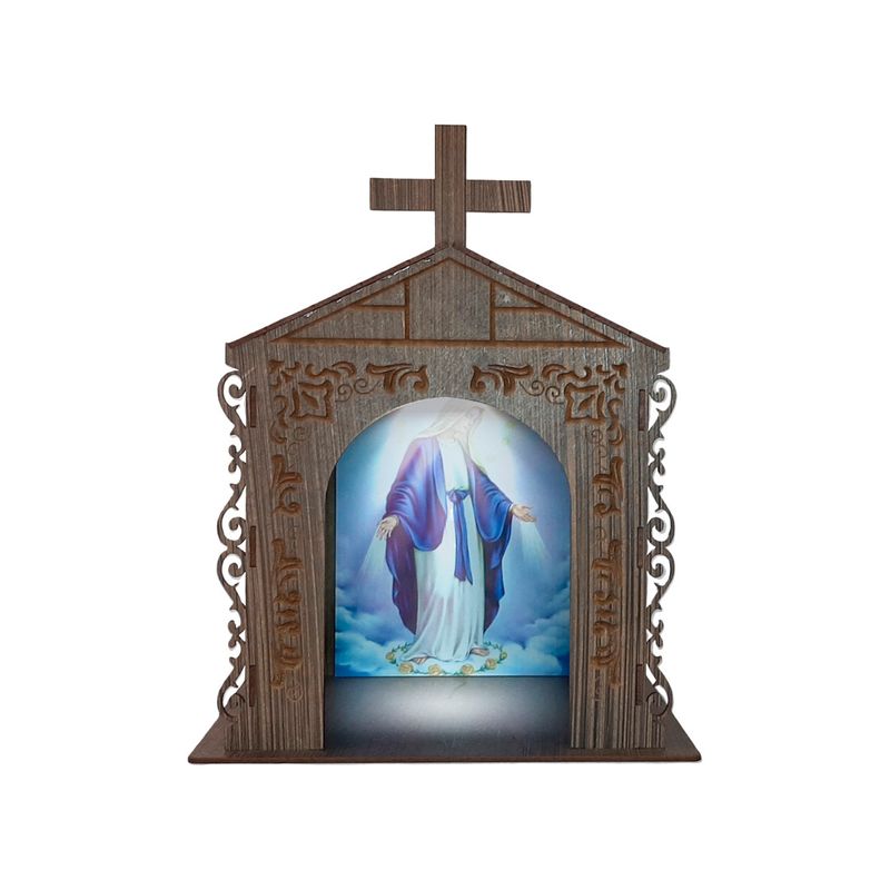 Capela Oratório Arabesco com Imagem e Led Nossa Senhora das Graças 25x18x31 Mdf Madeira Imbuia