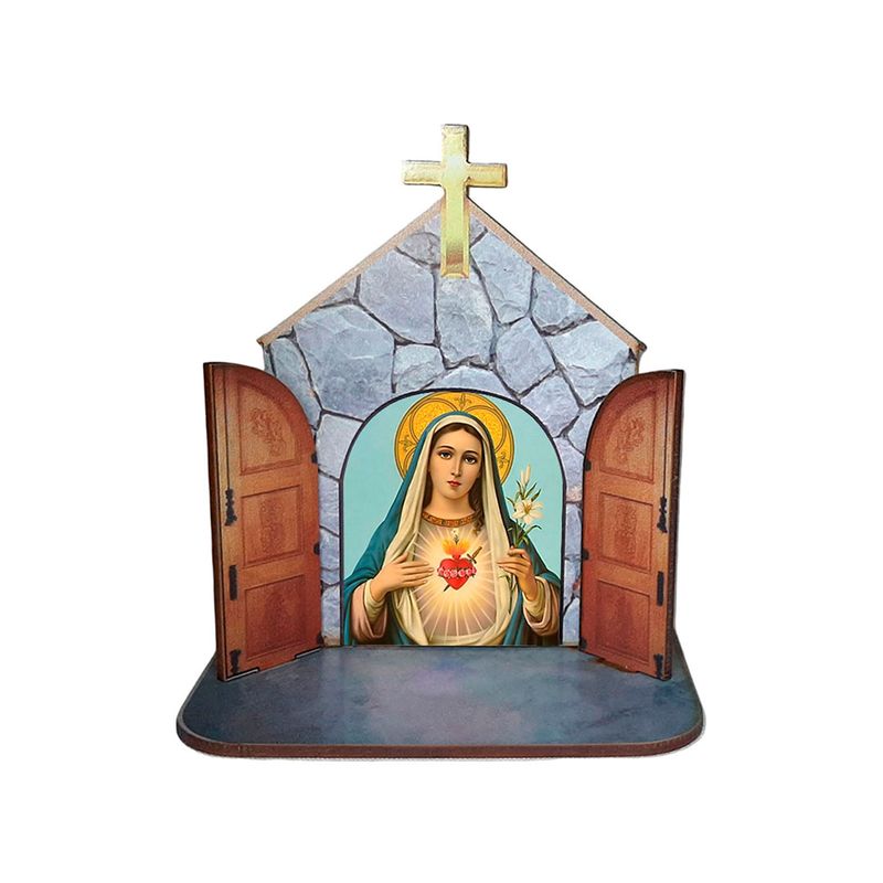 Mini Capela Oratório Display Enfeite de Mesa Maria Santíssima 12cm Mdf Madeira