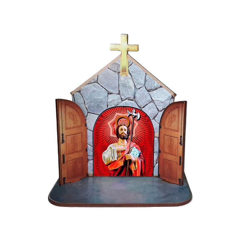 Mini Capela Oratório Display Enfeite de Mesa São Judas Tadeu 12cm Mdf Madeira