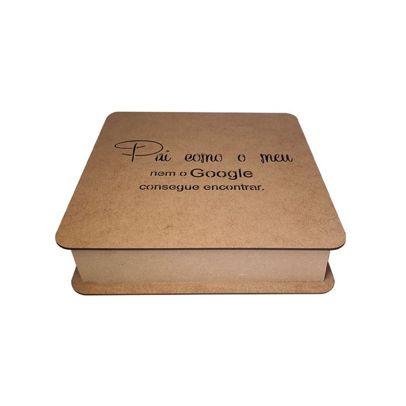 Caixa Quadrada com Dobradiça Frase Pai 22,5x22,5x5,5 Mdf Madeira