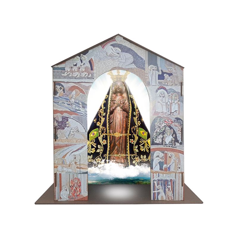 Capela Oratório com Led Nossa Senhora Aparecida 35x18x35 Mdf Madeira Adesivado