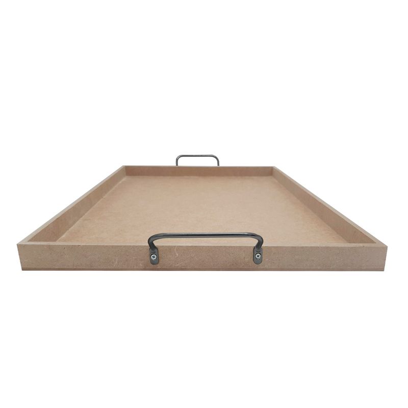 Bandeja Retangular Lisa Simples com Alça 32x27x2 Kit 3un Mdf 6mm Madeira GRAFITE