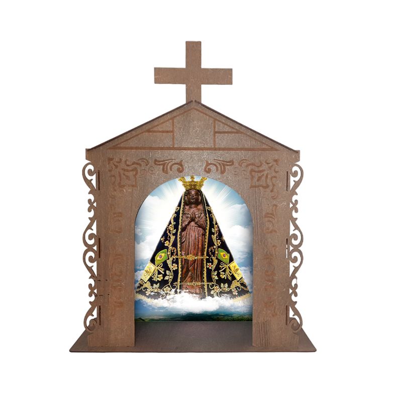 Capela Oratório Arabesco com Imagem Nossa Senhora Aparecida 48x22x60 Mdf Madeira Imbuia