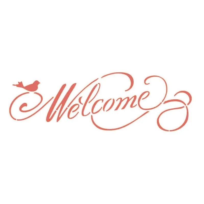 Stencil Pintura Welcome com Pássaro 8,4x28,5 Ste-401 Litoarte