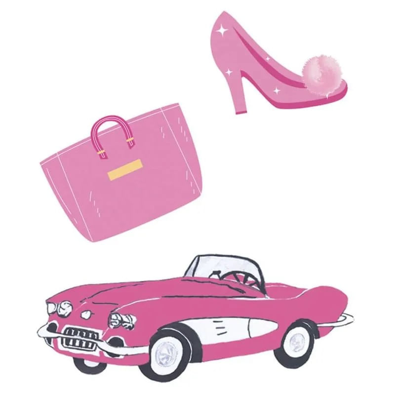 Aplique Papel Decoupage em Mdf Apm6-027 Carro Sapato Bolsa Rosa 6cm Litoarte
