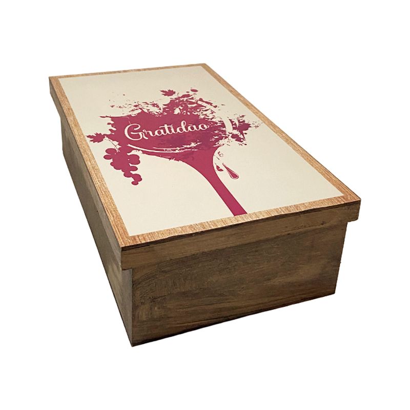 Caixa Mini Chandon Tampa de Sapato 1 Div Gratidão 22x16x8 Mdf Madeira Pintado Adesivado