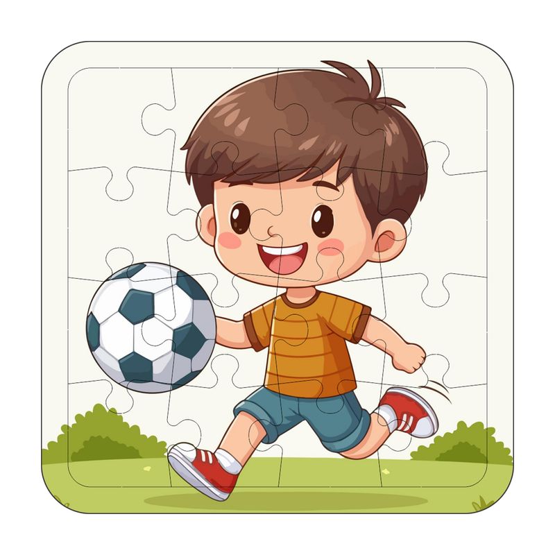 Quebra Cabeça Infantil Brinquedo Educativo 16 Peças Varios Modelos Mdf Madeira Adesivado Menino com Bola