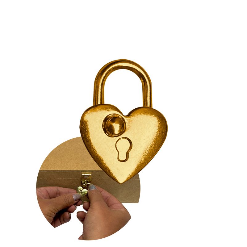 Cadeado Automático Modelo Coração para Caixa Maleta Artesanato Kit 3 Unidades DOURADO