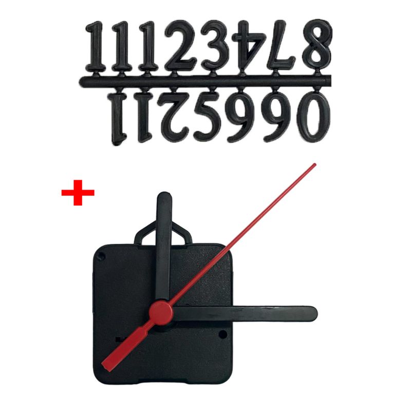 Máquina de Relógio Tic Tac Quartz de Parede 13mm com Ponteiros Palito 7,5cm Número Preto