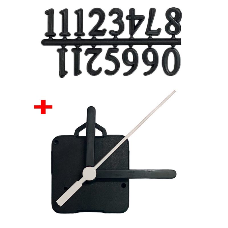 Máquina de Relógio Tic Tac Quartz de Parede 13mm Ponteiros Palito 7,3cm Preto Branco Número Preto