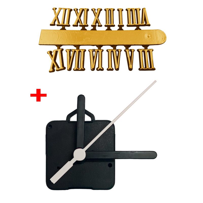 Máquina Relógio Tic Tac Quartz Parede 16,5mm Ponteiros Palito 7,3cm Preto Branco Número Romano Ouro
