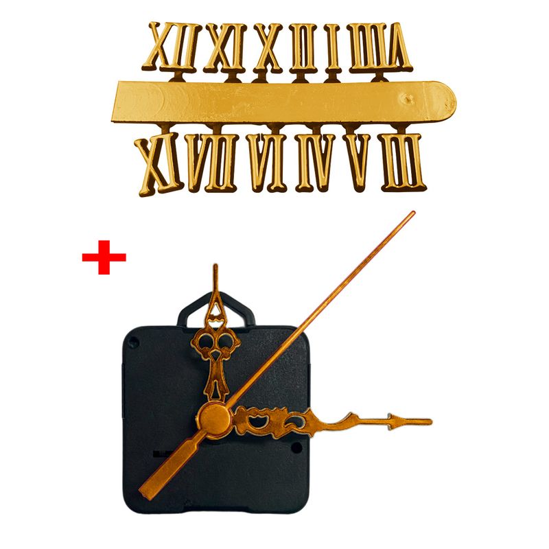 Máquina de Relógio Tic Tac Quartz de Parede 16,5mm com Ponteiros Luiz Xv 5,5cm e Número Romano Ouro