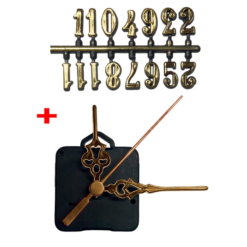 Máquina de Relógio Tic Tac Quartz de Parede 13mm com Ponteiros Colonial 6,5cm Número Ouro