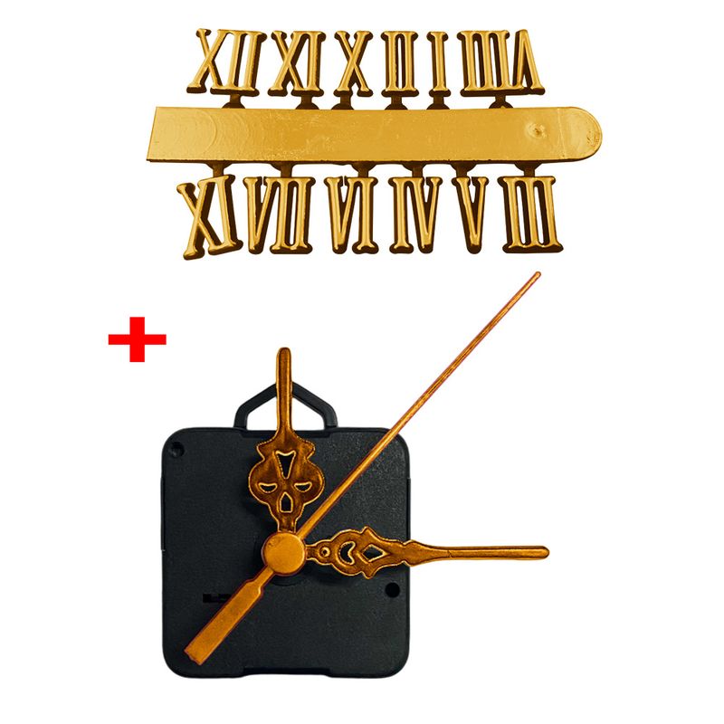 Máquina de Relógio Tic Tac Quartz de Parede 16,5mm com Ponteiros Colonial 5,5cm Número Romano Ouro