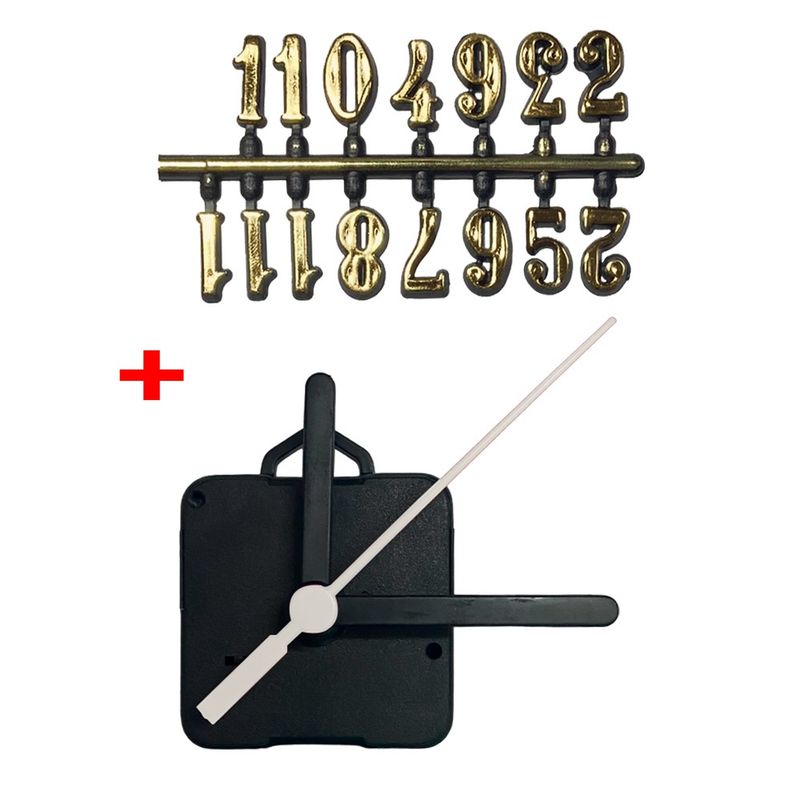 Máquina de Relógio Tic Tac Quartz de Parede 13mm Ponteiros Palito 7,3cm Preto Branco Número Ouro