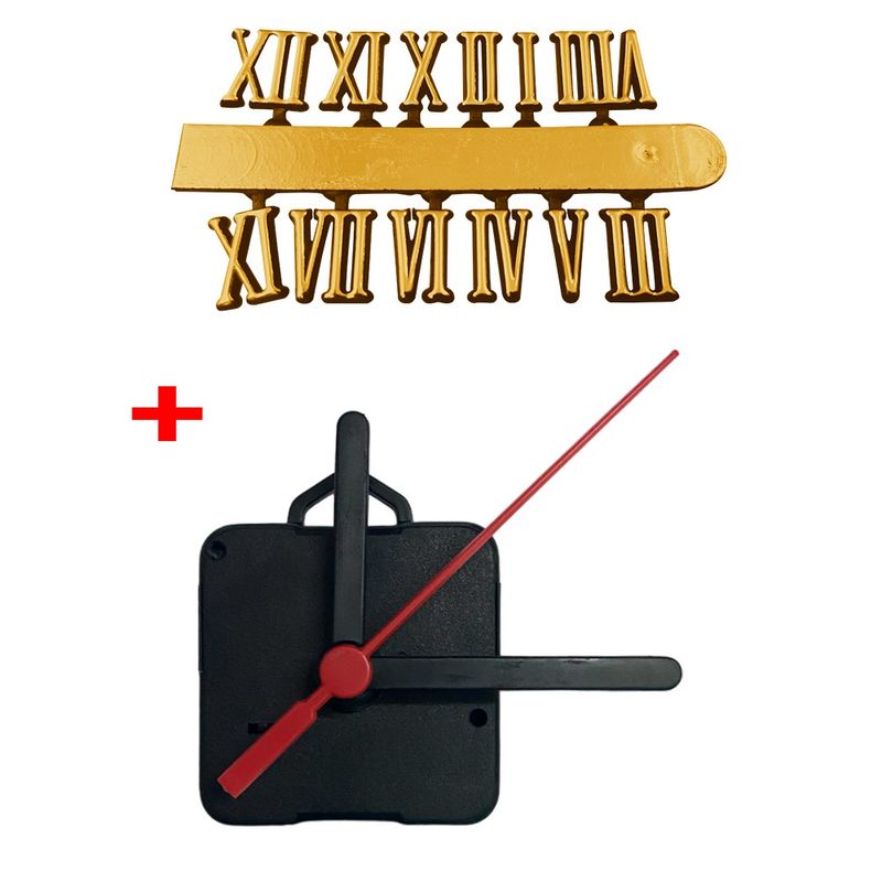 Máquina de Relógio Tic Tac Quartz de Parede 13mm Ponteiros Palito 7,5cm Preto Número Romano Ouro