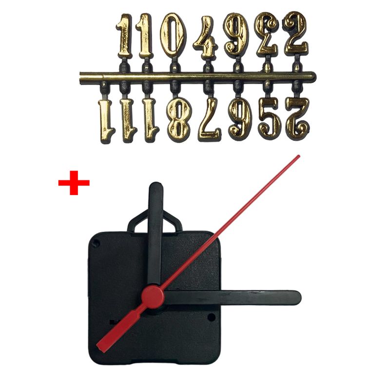 Máquina de Relógio Tic Tac Quartz de Parede 13mm com Ponteiros Palito 7,5cm Preto Número Ouro