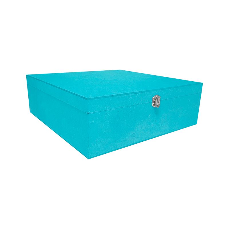 Caixa Quadrada com Dobradiça e Fecho Níquel 30x30x10 Mdf Madeira Pintado AZUL BEBÊ