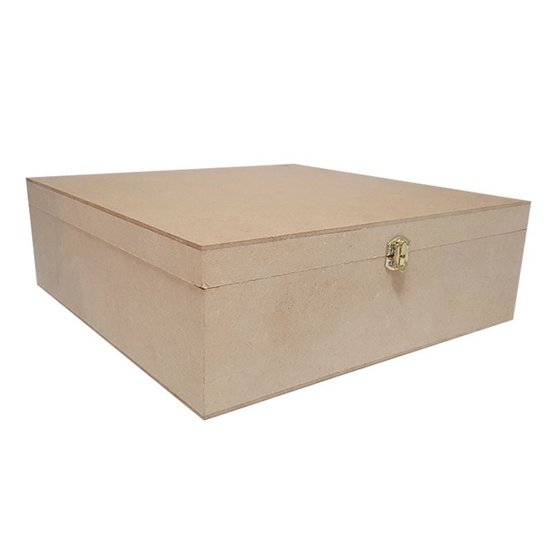Caixa Quadrada com Dobradiça e Fecho Personalizado 30x30x10 Mdf Madeira DOURADO