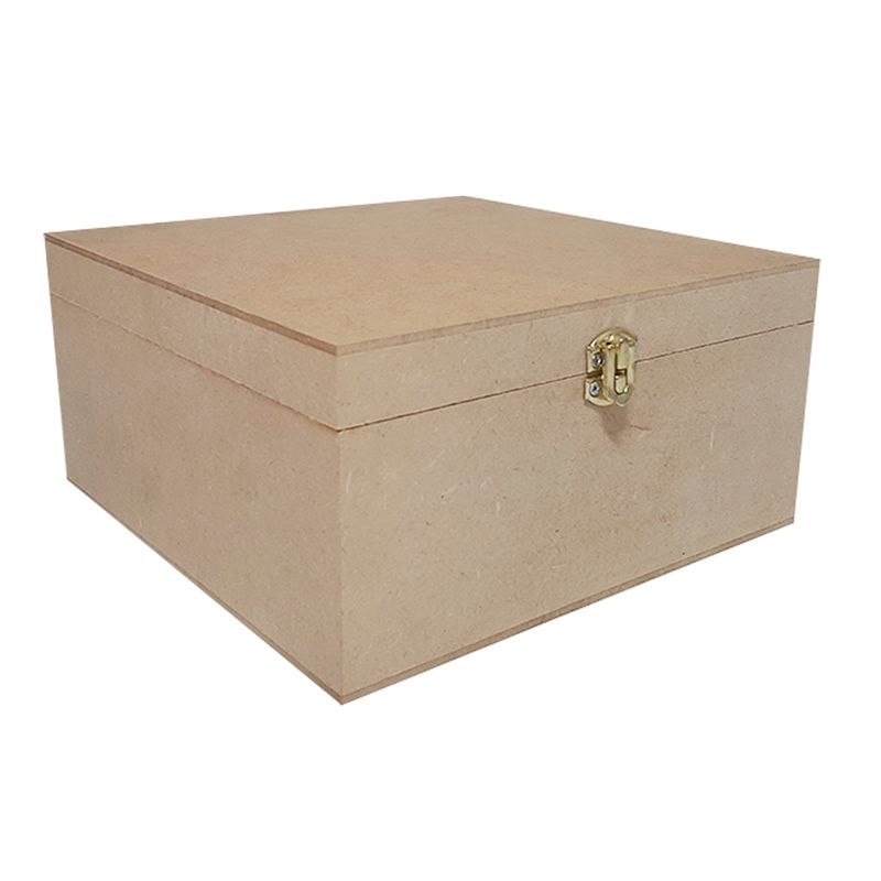 Caixa Quadrada com Dobradiça e Fecho Personalizado 20x20x10 Mdf Madeira DOURADO