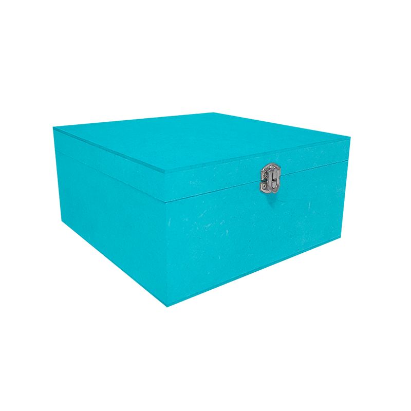 Caixa Quadrada com Dobradiça e Fecho Níquel 20x20x10 Mdf Madeira Pintado AZUL BEBÊ