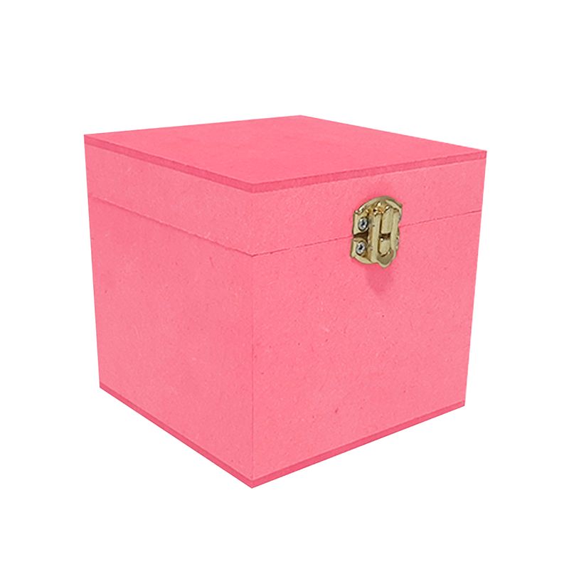 Caixa Quadrada com Dobradiça e Fecho Dourado 10x10x10 Mdf Madeira Pintado ROSA